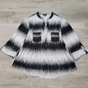 Cocomo 3X Slinky Knit Henley Popover Top Geometric Tie Dye Art Preppy 3/4 Sleeve